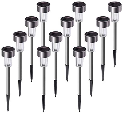 Solar Lights Outdoor, 12Pack Stainless Steel Outdoor Solar Lights - Waterproof, LED Landscape Lighting Solar Powered Outdoor Lights Solar Garden Lights for Pathway Walkway Patio Yard & Lawn-Cool White