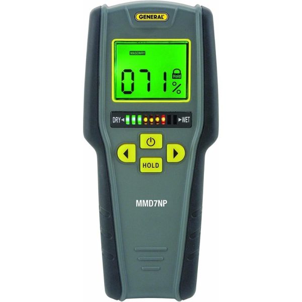 General Tools MMD4E Digital Moisture Meter, Water Leak Detector, Moisture Tester, Pin Type, Backlit LCD Display With Audible and Visual High-Medium-Low Moisture Content Alerts, Grays
