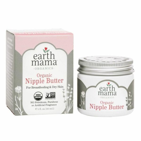 Organic Nipple Butter Breastfeeding Cream by Earth Mama | Lanolin-free, Safe for Nursing & Dry Skin, Non-GMO Project Verified, 2-Fluid Ounce (Packaging May Vary)